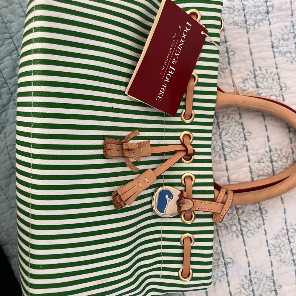 Dooney & Bourke Green and White Striped Tote - Picture 3 of 6